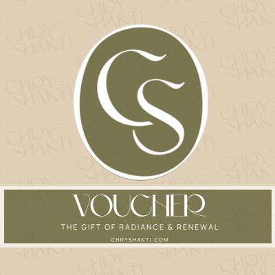 Elegant Chryshakti voucher featuring the brand’s signature design, representing a gift of holistic skincare, self-care, and soulful renewal at Chryshakti Spa in Winter Park.