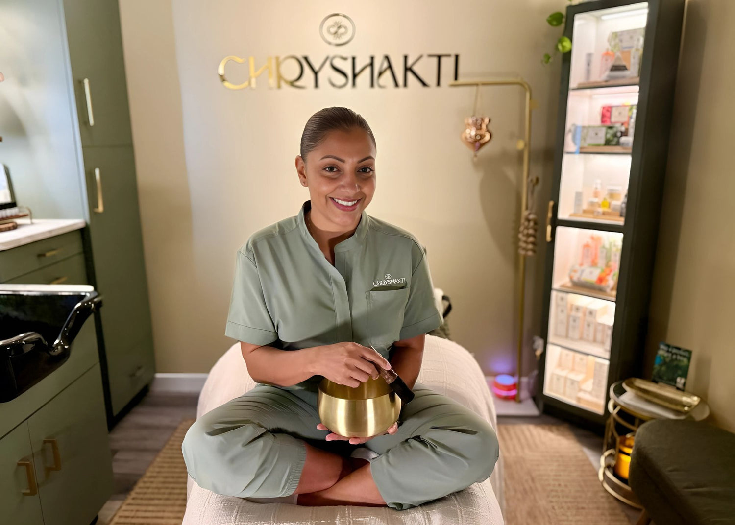 Portrait of Claudia Puerta facing forward, exuding radiant confidence and feminine strength, representing Chryshakti’s mission of transformation and balance. Ayurveda